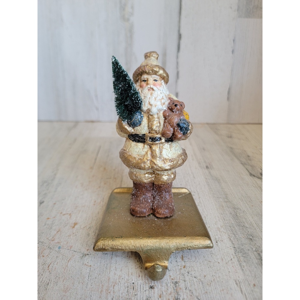 Vintage glitter santa claus metal stocking holder Xmas Home decor